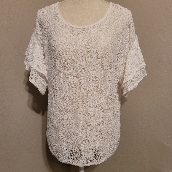Ruby Rd. White Sheer Lace Blouse - Picture 1 of 10